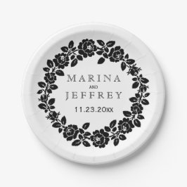 白黒バラモダンリース結婚フローラ ペーパープレート