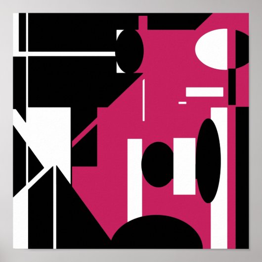 白黒バラレッド抽象芸術幾何デザイン ポスター (正面)