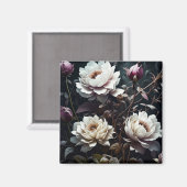 白黒バラ水彩画 マグネット (正面/裏面)