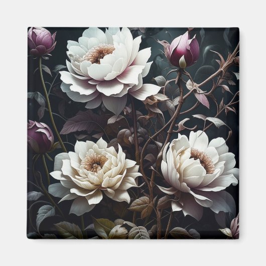 白黒バラ水彩画 マグネット (正面)