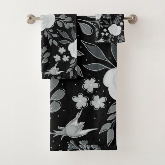 白黒バラ絵画水彩 バスタオルセット (インサイチュ)