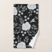 白黒バラ絵画水彩 バスタオルセット (ハンドタオル)