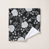 白黒バラ絵画水彩 バスタオルセット (ウォッシュタオル)