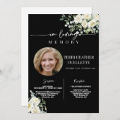 白黒バラ葬儀メモリアルサービス写真 招待状 (正面/裏面)