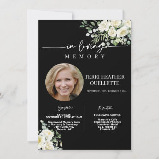 白黒バラ葬儀メモリアルサービス写真 招待状