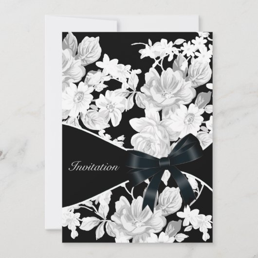 白黒バラ誕生日パーティー 招待状 (正面)