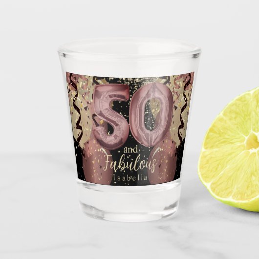 白黒バラ金ゴールドグリッター50誕生日 ショットグラス (正面)