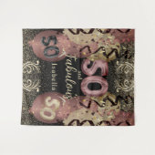 白黒バラ金ゴールドグリッター50誕生日 タペストリー (正面(横))