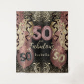 白黒バラ金ゴールドグリッター50誕生日 タペストリー (正面)