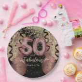 白黒バラ金ゴールドグリッター50誕生日 ペーパープレート (パーティー)