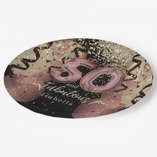 白黒バラ金ゴールドグリッター50誕生日 ペーパープレート (アングル)