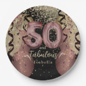 白黒バラ金ゴールドグリッター50誕生日 ペーパープレート (正面)