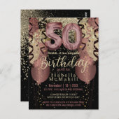白黒バラ金ゴールドグリッター50誕生日 ポストカード (正面/裏面)