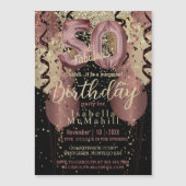 白黒バラ金ゴールドグリッター50誕生日 マグネット招待状 (正面)