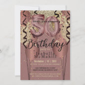 白黒バラ金ゴールドグリッター50誕生日 招待状 (正面)