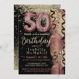 白黒バラ金ゴールドグリッター50誕生日 招待状