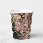 白黒バラ金ゴールドグリッター50誕生日 紙コップ (裏面)