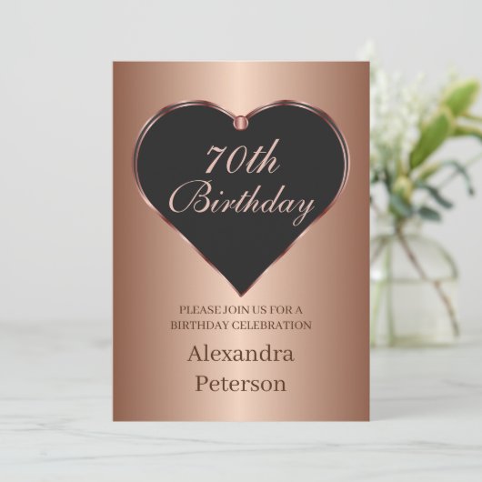 白黒バラ金ゴールドミニマルハート誕生日 招待状 (スタンド正面)