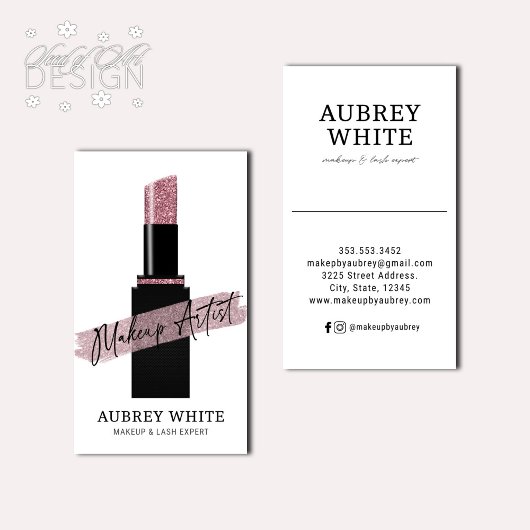 白黒バラ金ゴールド口紅メイクアップアーティスト 名刺