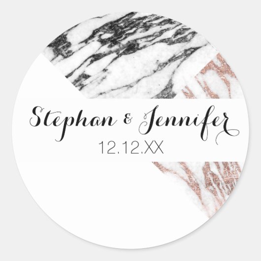 白黒バラ金ゴールド大理石幾何三角形 ラウンドシール (正面)