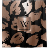 白黒バラ金ゴールド抽象芸術ブラシ シャワーカーテン (正面)