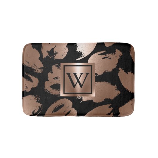 白黒バラ金ゴールド抽象芸術ブラシ バスマット (正面)