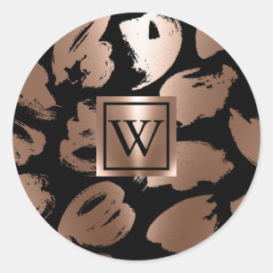 白黒バラ金ゴールド抽象芸術ブラシ ラウンドシール