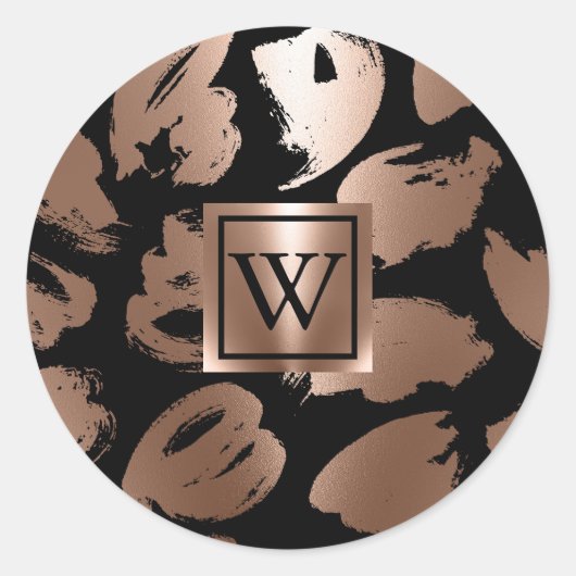 白黒バラ金ゴールド抽象芸術ブラシ ラウンドシール (正面)