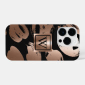 白黒バラ金ゴールド抽象芸術ブラシ iPhoneケース (裏面横)