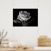 白黒バラ ポスター (キッチン)