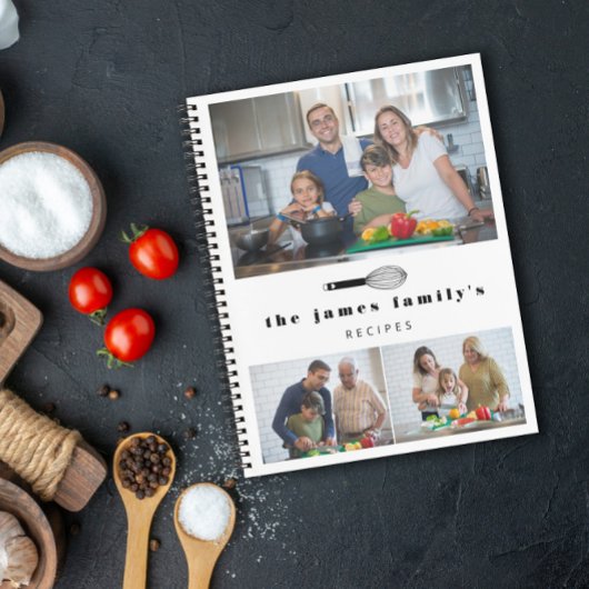 白黒バルーンウィスク写真ファミリーレシピ ノートブック
