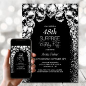 白黒バルーン任意の年齢のサプライズ誕生日 招待状