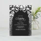 白黒バルーン任意の年齢の誕生日パーティー 招待状 (スタンド正面)