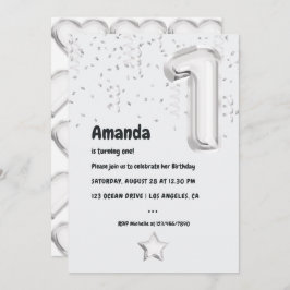 白黒バルーン1st誕生日パーティー 招待状