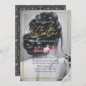 白黒バレンタインデーブライダルシャワーパーティー 招待状 (正面/裏面)