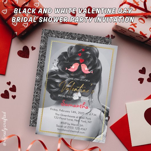 白黒バレンタインデーブライダルシャワーパーティー 招待状