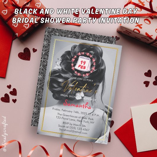白黒バレンタインデーブライダルシャワーパーティー 招待状