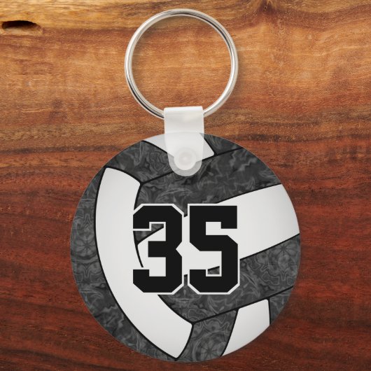 白黒バレーボールキーチェーンスクールマスコット名 キーホルダー (正面)