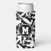 白黒バレーボール模様wプレーヤーモノグラム スリム缶クーラー (Seltzer正面)
