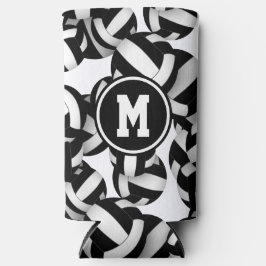 白黒バレーボール模様wプレーヤーモノグラム スリム缶クーラー