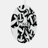 白黒バレーボールwアスリート名記念 メタルオーナメント (正面右)