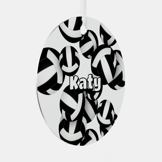 白黒バレーボールwアスリート名記念 メタルオーナメント (正面右)