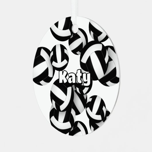 白黒バレーボールwアスリート名記念 メタルオーナメント (正面左)