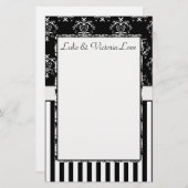 白黒バロストライプのークパーソナライズされた 便箋 (正面/裏面)