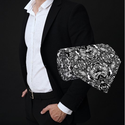 白黒バロックイタリアンプリントメンズタイ ネクタイ