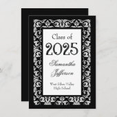 白黒バロックファンシー卒業招待状 招待状 (正面/裏面)