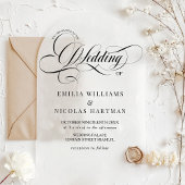 白黒バロック文字結婚の アクリル招待状