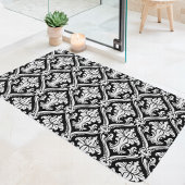 白黒バロック様式ダマスク模様 バスマット