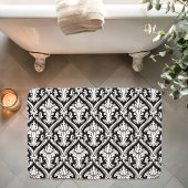 白黒バロック様式ダマスク模様 バスマット