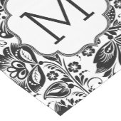 白黒バロック様式ダマスモノグラム ミディアムテーブルランナー (コーナー)